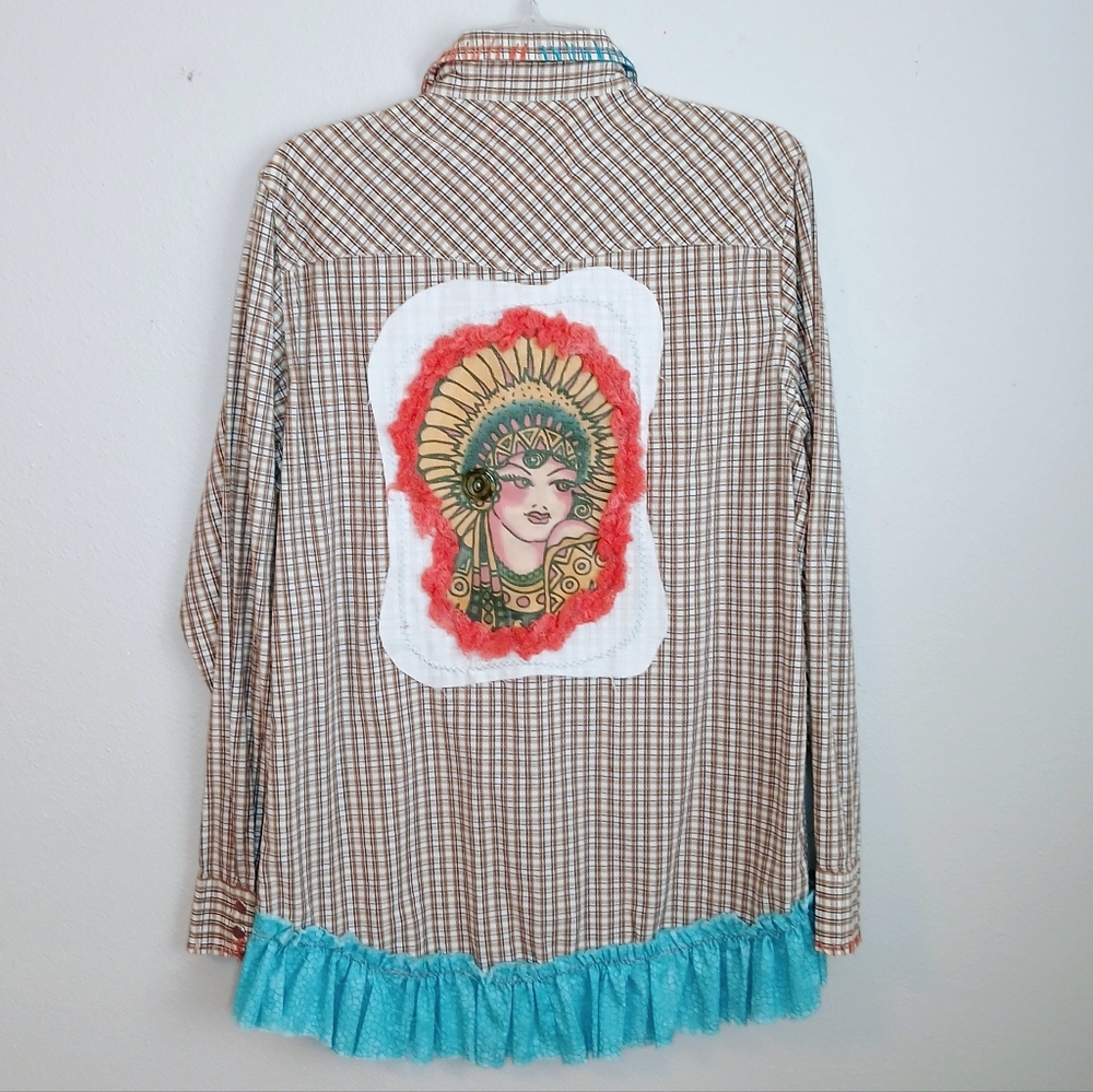 Upcycled Western Shirt Beautiful Native American Girl - Picture 6 of 11